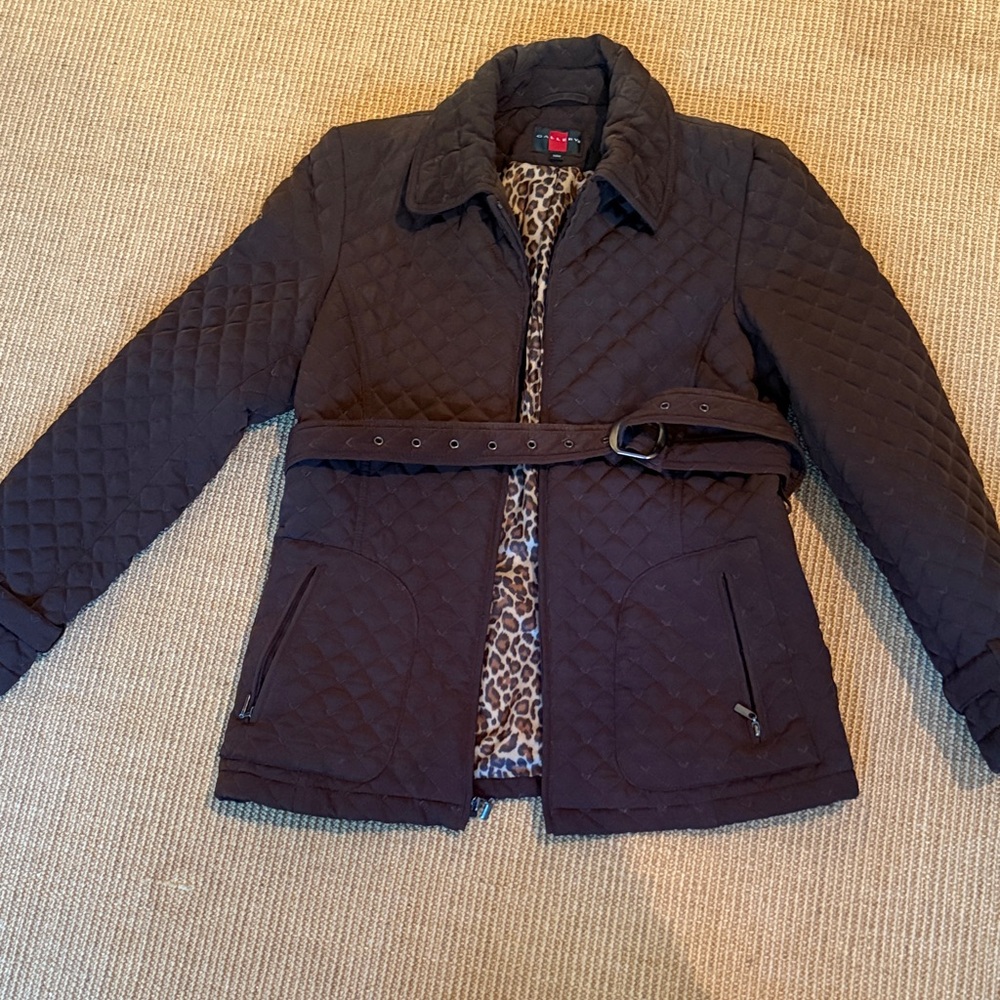 Gallery Quilted Dark Brown Puffer Jacket with Belt